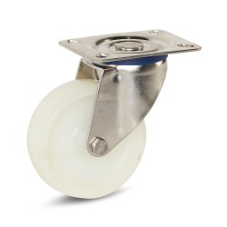 Nylon RVS zwenkwiel met topplaat - 100mm