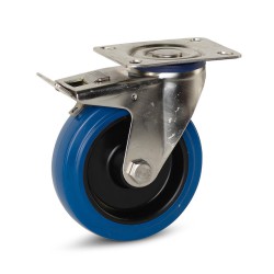 Elastisch rubber geremd zwenkwiel, RVS 125 mm - RRB4-125