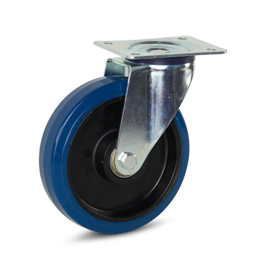 Blauw elastisch rubber zwenkwiel 200 mm - RB3-200K