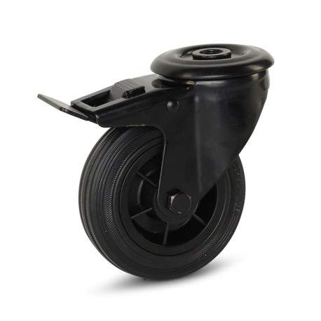 Zwart rubber geremd zwenkwiel 100 mm - RP6-100Z