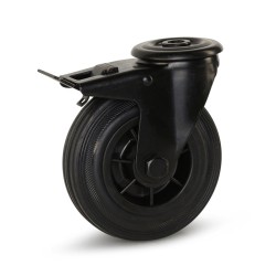 Zwart rubber geremd zwenkwiel 125 mm - RP6-125Z