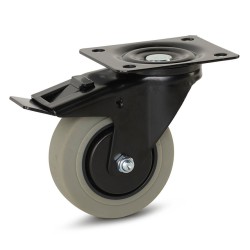 grijs rubber zwenkwiel met rem 100 mm - GR4-100Z