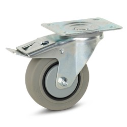 grijs rubber zwenkwiel met rem 100 mm - GR4-100