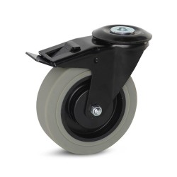 Grijs elastisch rubber geremd zwenkwiel 125 mm - GR6-125Z