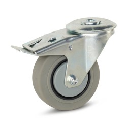 Grijs rubber zwenkwiel met rem 100 mm - GR6-100