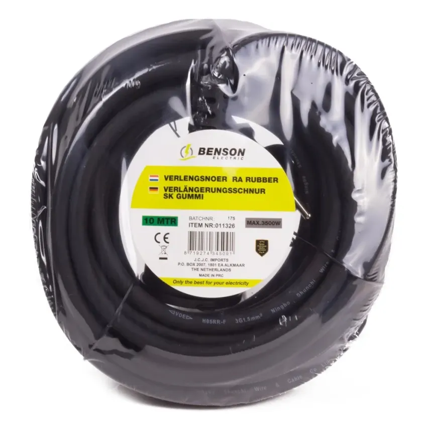 Verlengsnoer - RA 3 x 1.5 - 10 Meter - Rubber