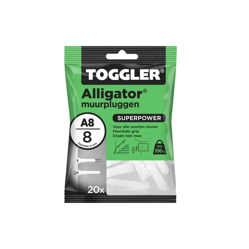 Toggler - A - Alligator pluggen - 8mm (20 stuks) Toggler - A - Alligator pluggen - 8mm (20 stuks)