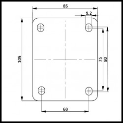 grijs rubber bokwiel 125 mm - GR2-125Z